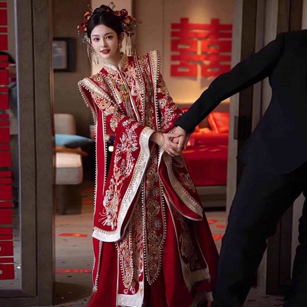 大码秀禾服胖mm2025新款新娘凤冠霞帔中式嫁衣结婚改良汉服出阁服