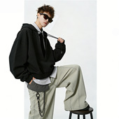 宅男社送领带420克重磅假两件V领卫衣男女学院风春装 潮牌上衣长袖