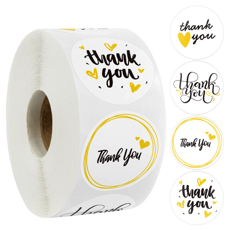 500张/卷谢谢你贴纸4样式黄色圆形礼物标签婚礼信封密封文具贴纸