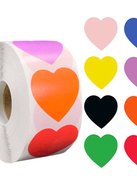 500张/卷心形彩色圆点贴纸礼物封口贴红黄蓝绿黑粉橙紫色diy贴纸