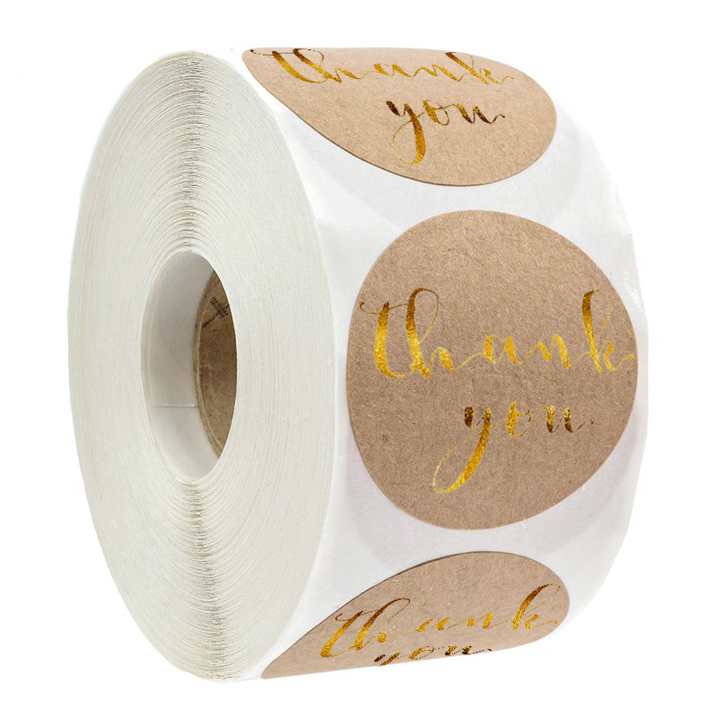 500个/卷牛皮纸烫金谢谢贴纸礼物标签封口贴烘焙diy装饰 4种颜色
