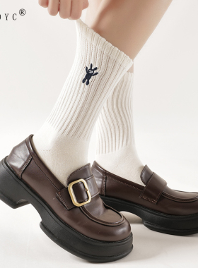 OYDOYC 日系卡通条纹兔子中筒袜子女外穿白色长袜春夏新款堆堆袜