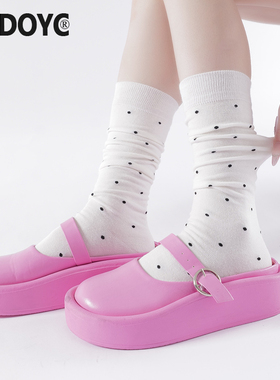 OYDOYC 小波点堆堆袜子女白色小腿袜ins纯棉日系外穿圆点高筒长袜