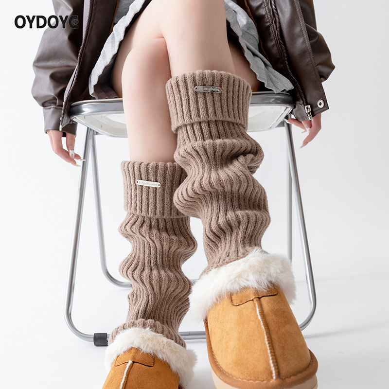 OYDOYC 秋冬季加厚保暖袜套女款毛线日系时尚百搭长袜中筒堆堆袜