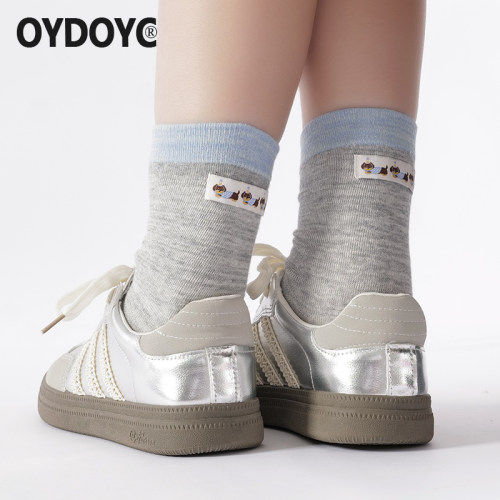 OYDOYC纯棉拼色中筒学生女袜