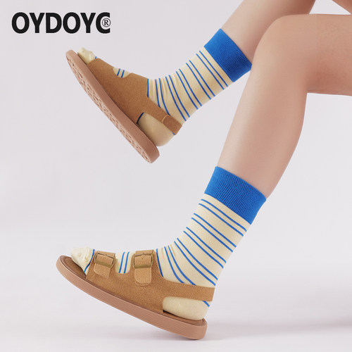 OYDOYC条纹中筒袜女拼色堆堆袜