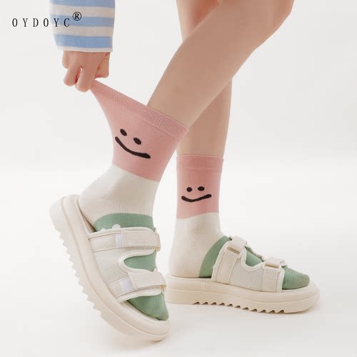 OYDOYC 个性笑脸女袜夏季薄款时尚小众潮袜韩版棉袜学院ins中筒袜