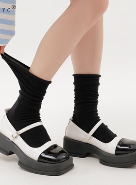 OYDOYC 纯黑色高筒长筒长袜女士薄款棉袜堆积堆堆袜日系jk月子袜