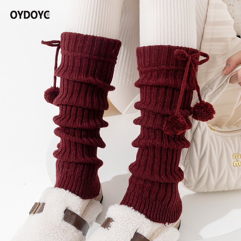 OYDOYC 秋冬季加厚保暖红色袜套少女毛球洛丽塔堆堆袜长筒小腿袜,女士内衣/男士内衣/家居服,长筒袜,淘宝优惠券,粉丝福利购,淘宝优惠卷