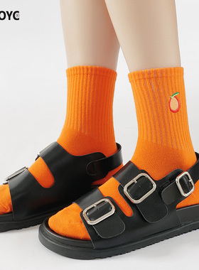 OYDOYC 个性橘色桔色中筒袜女款秋冬季纯棉小众潮袜潮流日系ins风