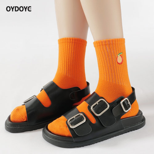 OYDOYC 个性橘色桔色中筒袜女款夏薄款纯棉小众潮袜潮流日系ins风