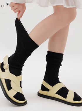 OYDOYC 日系堆堆袜女春夏薄款小腿袜简约百搭黑色长袜叠穿长筒袜