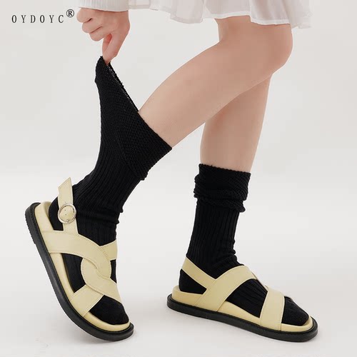 OYDOYC 日系堆堆袜女春夏薄款小腿袜简约百搭黑色长袜叠穿长筒袜