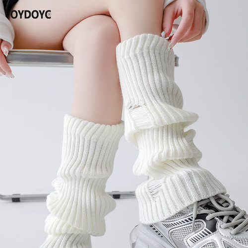 OYDOYC冬天加厚针织白色袜套堆堆袜女冬季显瘦破洞保暖小腿袜长袜