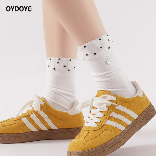 OYDOYC原创设计款吊坠卡通小猫中筒袜波点泡泡口宽松堆堆袜纯棉袜