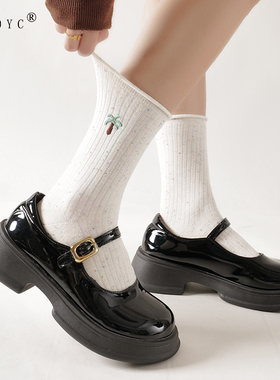 OYDOYC 白色卷边袜子女日系甜美堆堆袜纯棉ins潮百搭夏季中筒长袜
