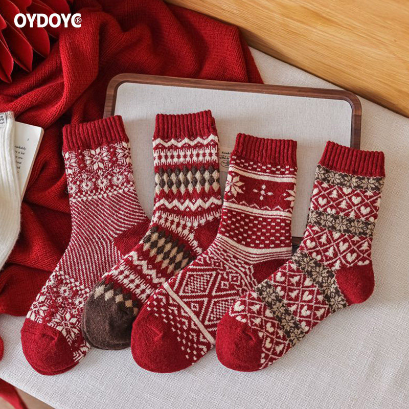 OYDOYC秋冬加厚费尔岛大红色袜子女民族风新年圣诞袜羊毛袜毛巾袜,女士内衣/男士内衣/家居服,中筒袜,淘宝优惠券,粉丝福利购,淘宝优惠卷