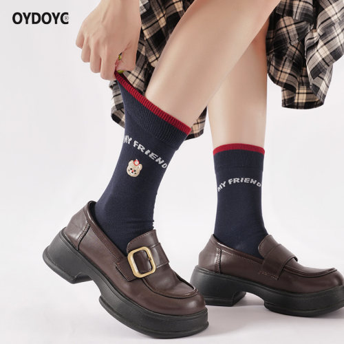 OYDOYC无骨缝头纯棉小熊中筒袜秋冬季女款韩版日系学院风长袜潮袜