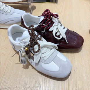 康莉女鞋薄底德训鞋2026春季新款米色休闲运动阿甘鞋系带KBH61230