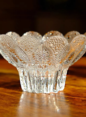 德国中古水晶玻璃水果盘叶子与露珠甜品碗烛台迷你沙拉水晶盘碟子