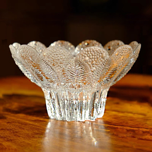 德国中古水晶玻璃水果盘叶子与露珠甜品碗烛台迷你沙拉水晶盘碟子