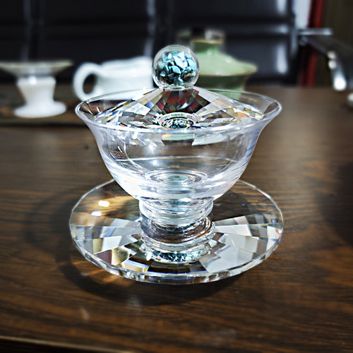 水晶绿松石三才盖碗玻璃茶杯