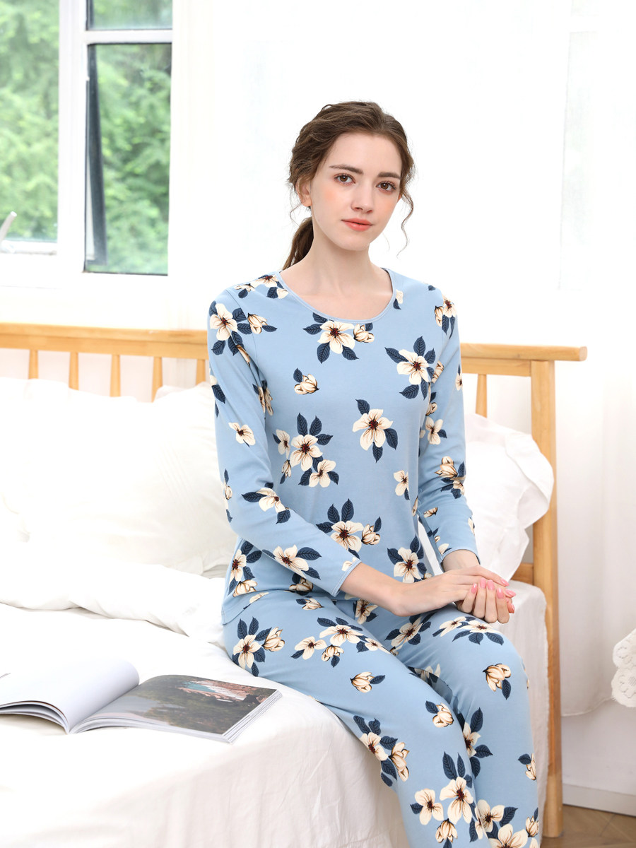 意大莱女士高腰加档中老年全纯棉秋衣秋裤大红保暖内衣套装3727