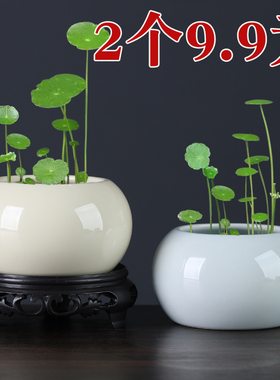 陶瓷哥窑青瓷陶瓷水培小花盆无孔花钵绿植容器小清新桌面花器清仓