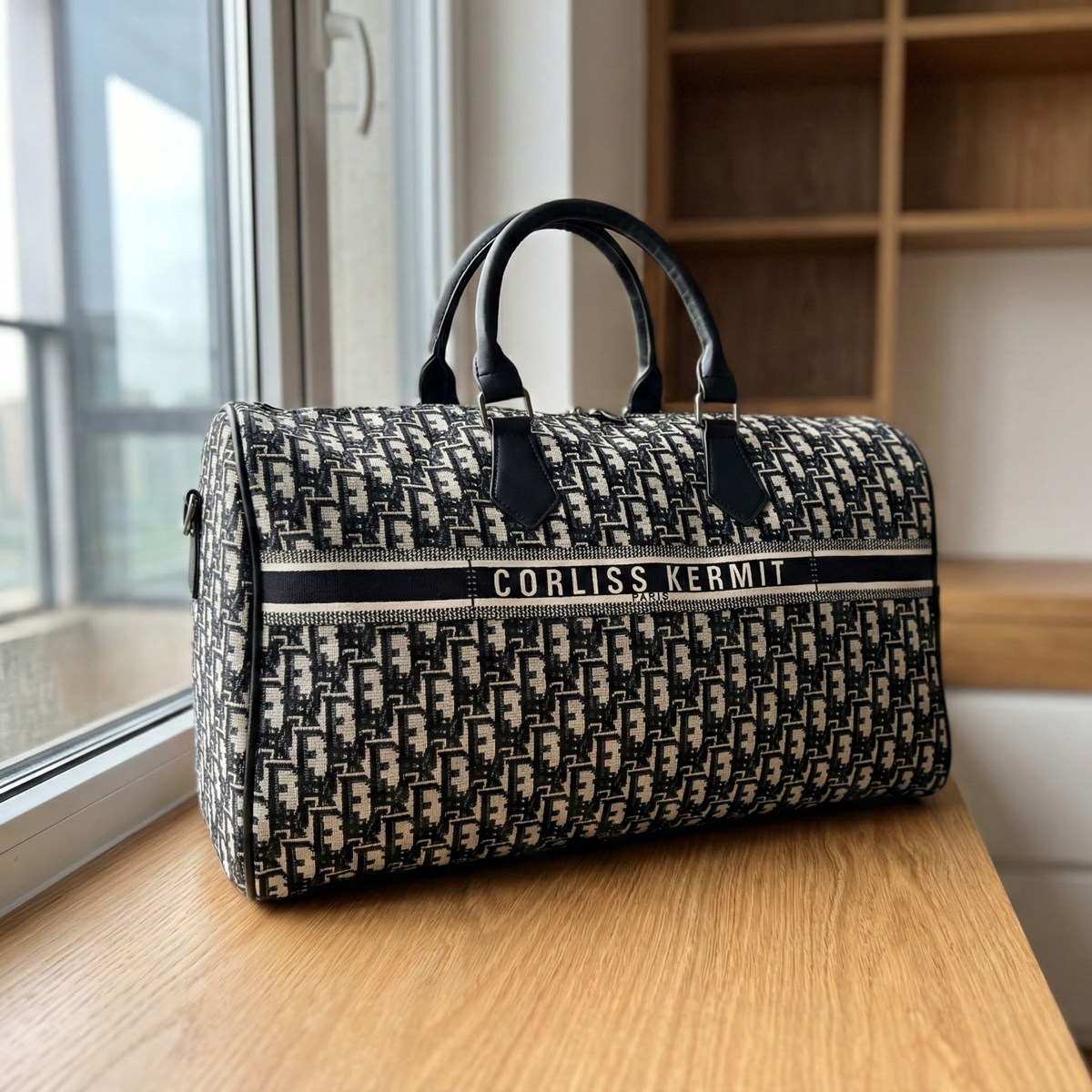 新款时尚手提斜挎行李包男女款健身出差旅行袋包提花刺绣高级感