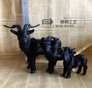 仿真山羊摆件桌面装 饰黑山羊模型羊羔教材道具皮毛动物黑色山羊