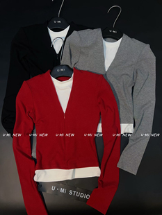 十三行2026春季新款韩版修身拉链假两件长袖T恤女修身显瘦上衣