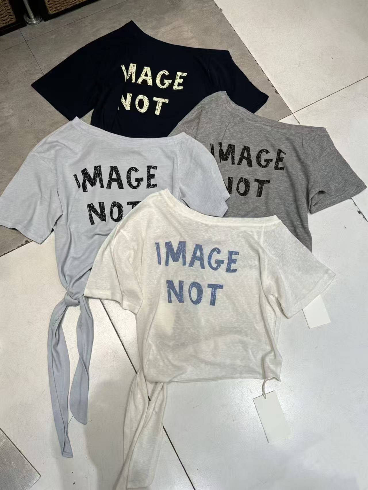 十三行韩版斜肩设计字母绑带短袖T恤打底衫女2026夏季半袖女