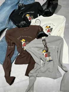 新款 印花T恤打底衫 韩版 百搭显瘦圆领卡通长袖 上衣 时尚 2026春季