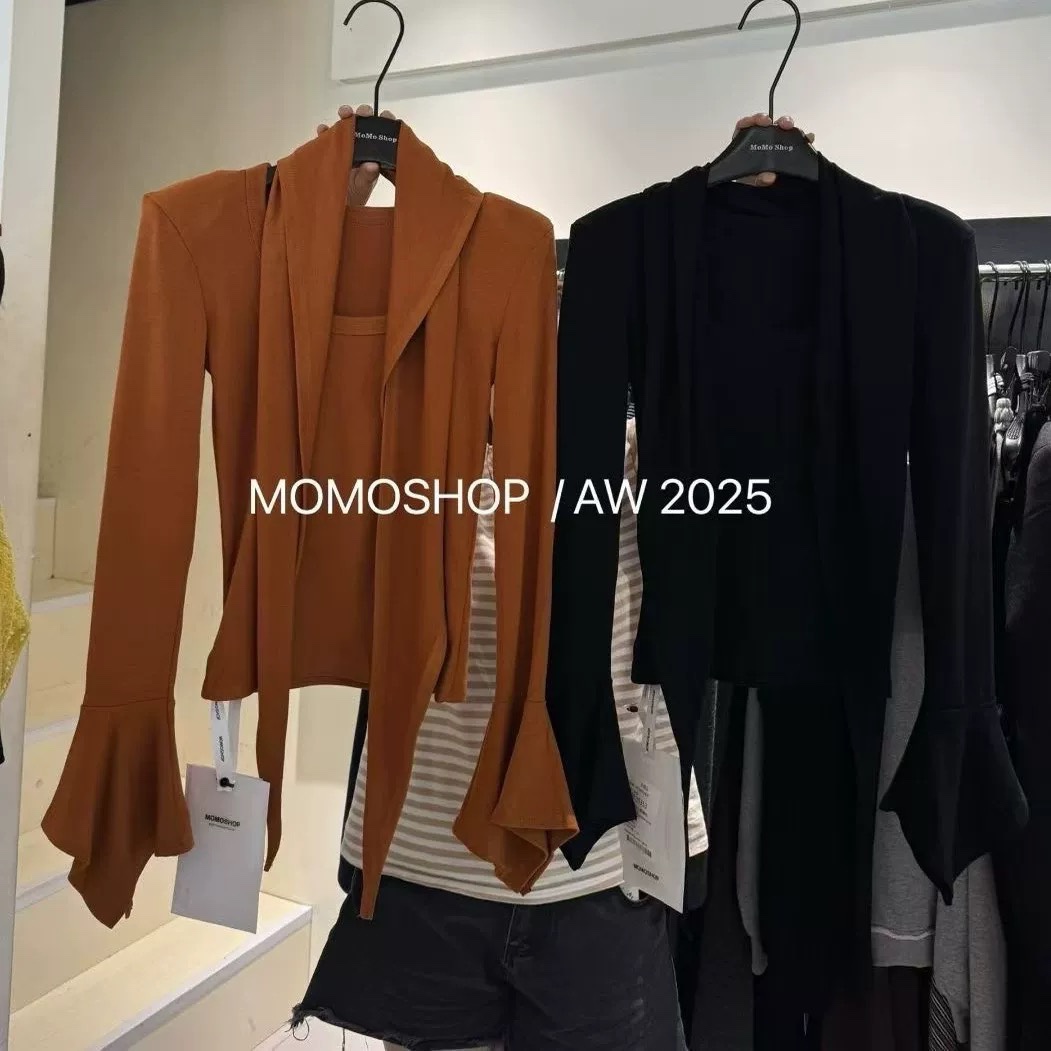 2025秋季新款韩版洋气百搭显瘦喇叭袖垫肩T恤配头巾气质打底上衣