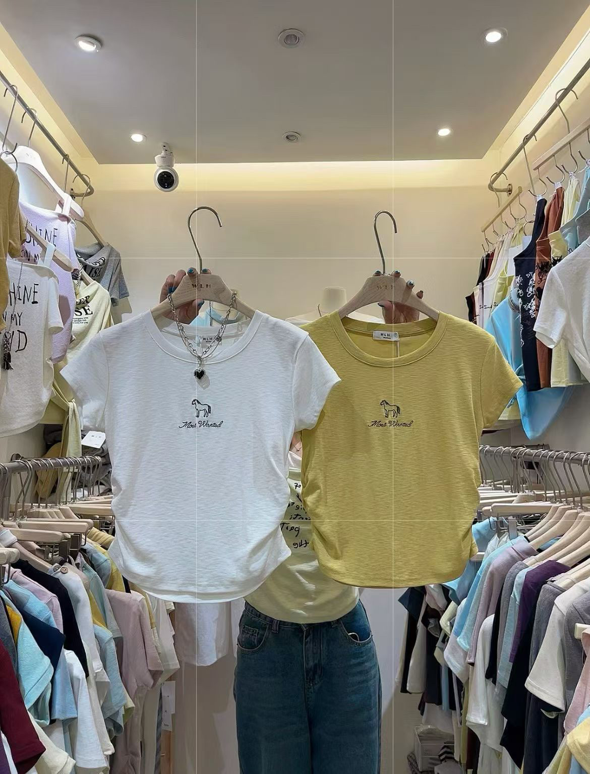 十三行女装2026新款侧褶皱收腰刺绣短袖T恤春夏季圆领上衣女