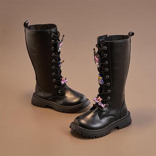 童鞋儿童靴女童高筒靴加绒长筒靴保暖公主皮靴女宝软底马靴马丁靴