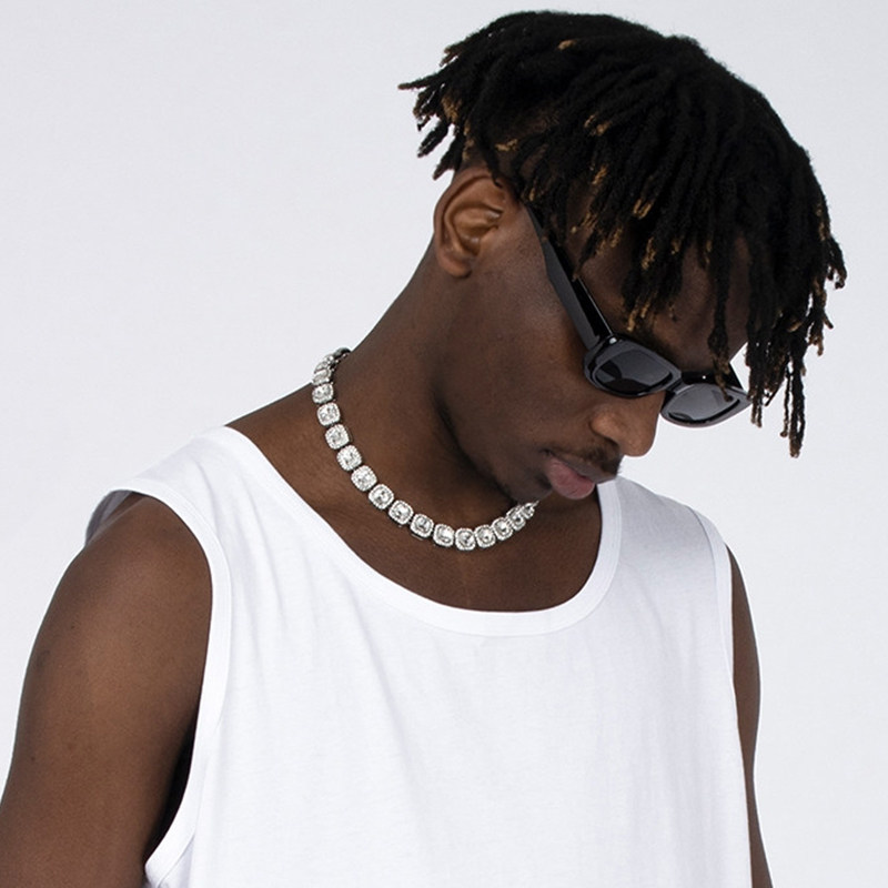 欧美潮流街头古巴链rapper潮牌镶钻冰糖钻项链个性美式锁骨链男女