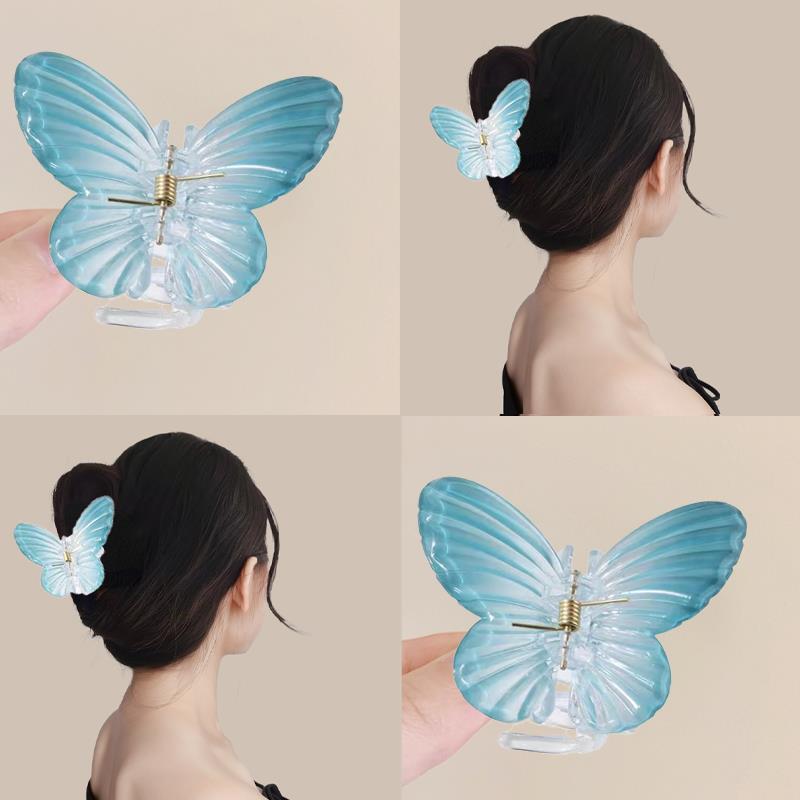 梦幻渐变蓝！蝴蝶鲨鱼夹！发夹女后脑勺盘发抓夹头发高级感头饰