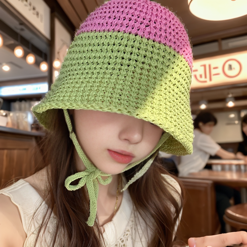 法式休闲圆顶手工编织草