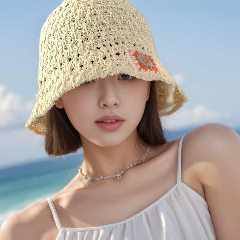 编织渔夫帽女夏季镂空透