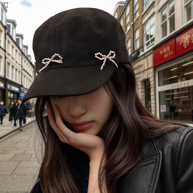 复古黑色显脸小平顶鸭舌