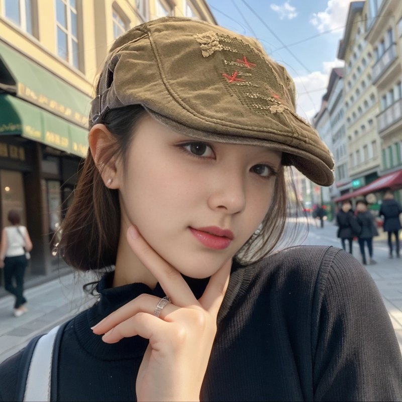 阳冠拼接做旧鸭舌帽破洞