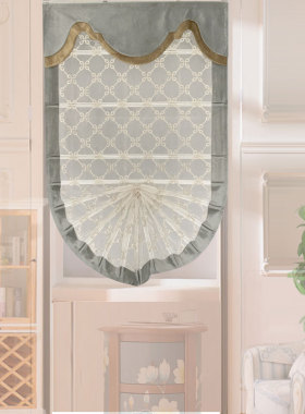 梦思园灰黄色垭口帘衣帽间拉帘  半圆形拱形弧形转角楼梯窗户窗帘