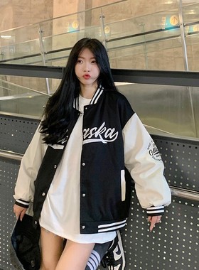 美式复古棒球服外套秋季新款宽松时尚BF高街长袖上衣女