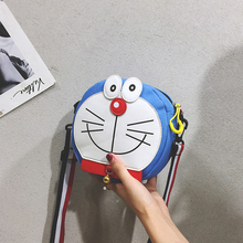 女包2019日系可爱少女单肩包叮当猫斜挎帆布小圆包 卡通小包包新款