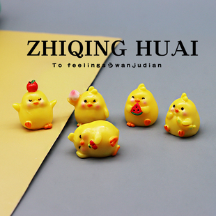 独立盲袋小黄鸡吃水果苹果西瓜樱桃可爱动物模型摆件迷你玩具孩子