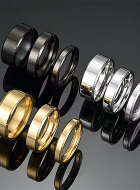 4mm6mm8mm素圈双斜边亮面戒指 工厂不锈钢钛钢戒指欧美手饰品