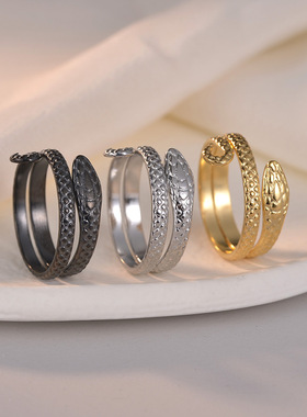 开口蛇形戒指活口调节钛钢