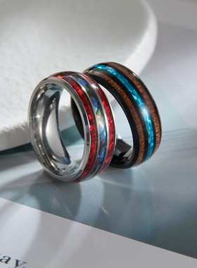 镶嵌相思木仿澳宝鲍鱼贝戒指