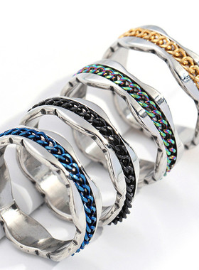 不锈钢戒指可转动链条波浪钛钢